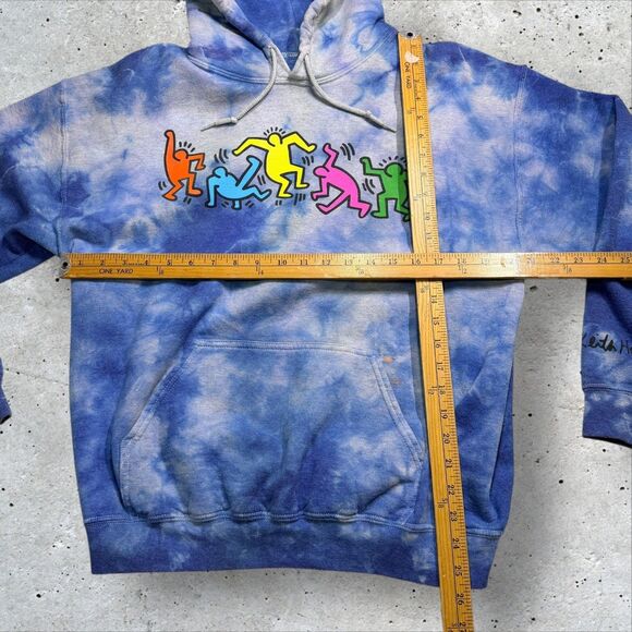 Keith Haring x Ripple Junction Tie Dye Hoodie Medium Dancing Figures Blue Sz M - Picture 8 of 8